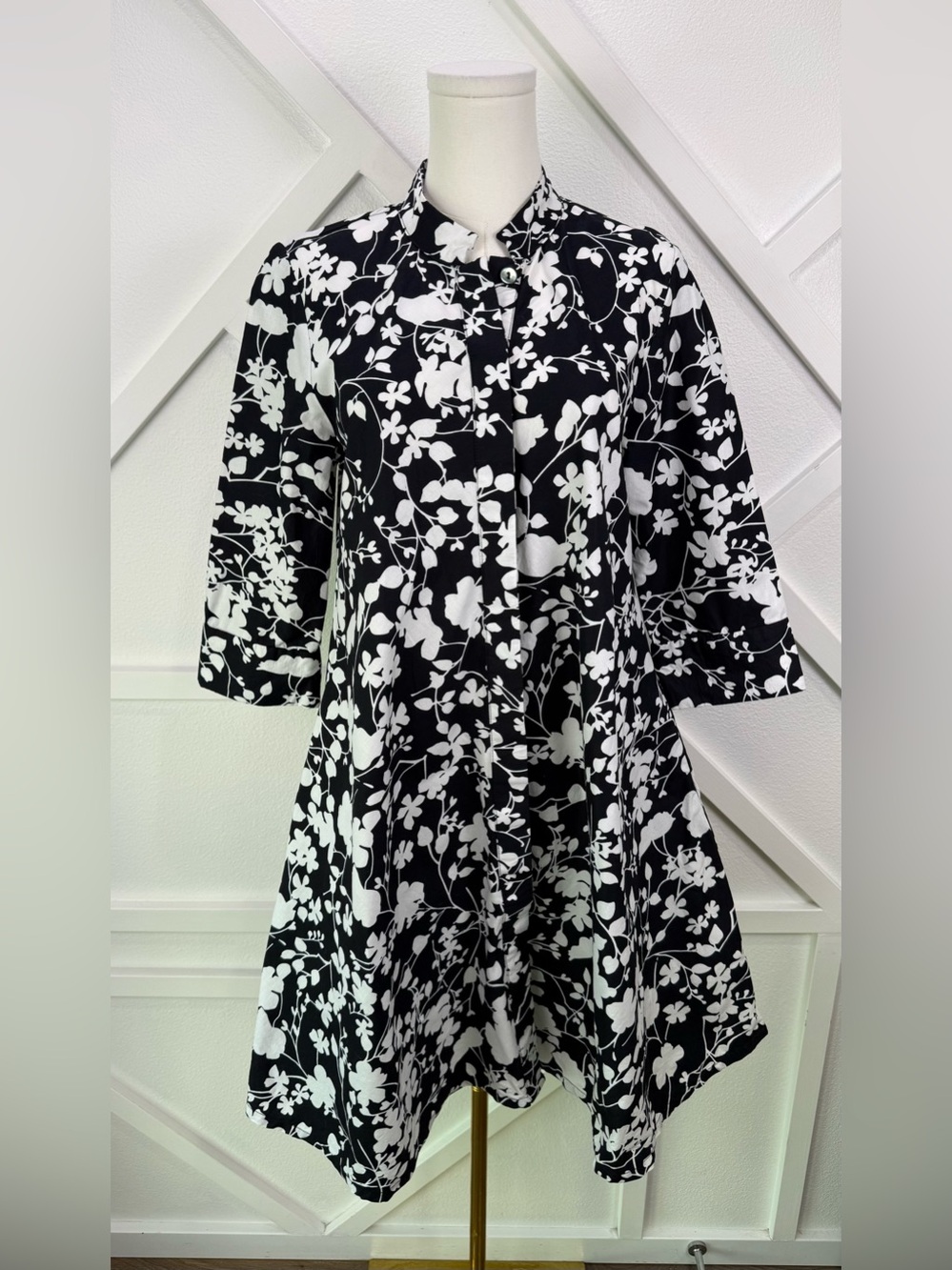 Zuri The Dress Black andggg White Floral 100% Cotton Made In Kenya Size XS
